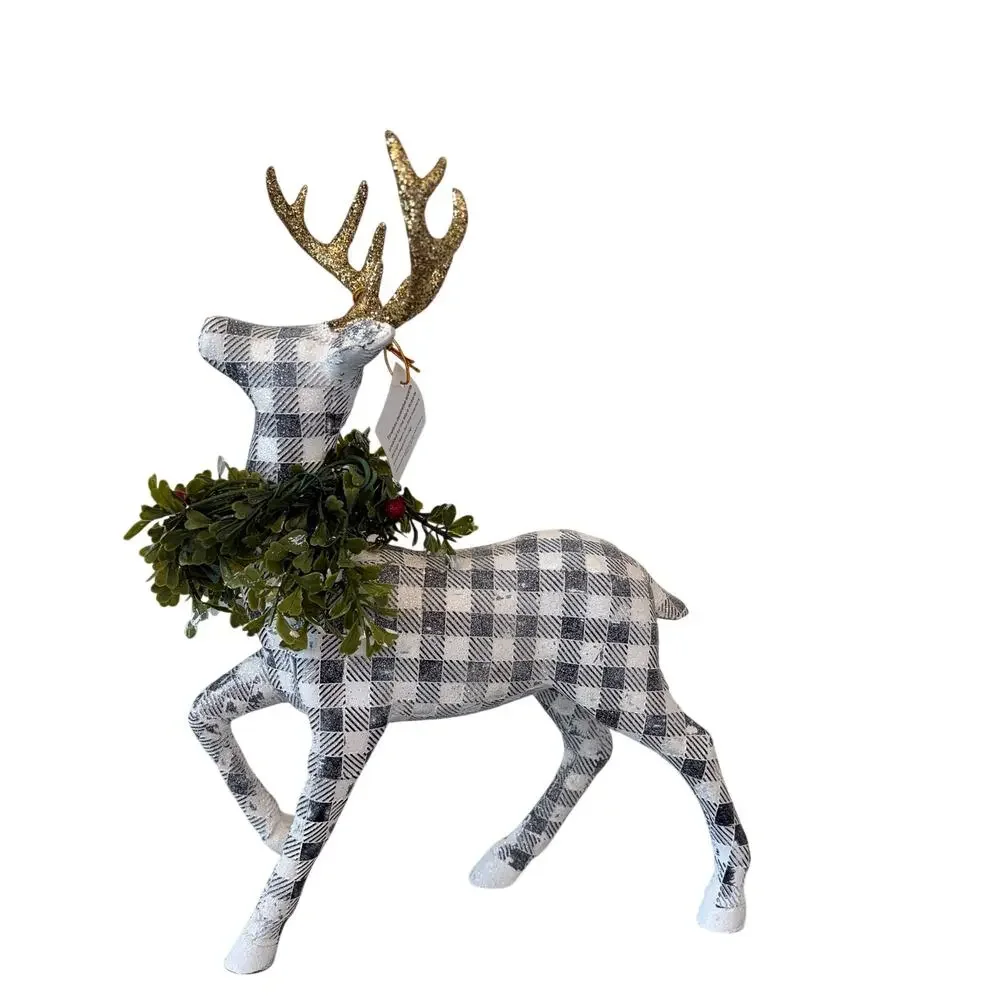 Mark Roberts Plaid Christmas Reindeer Gold Antlers 3pc 13in Holiday Decor NEW